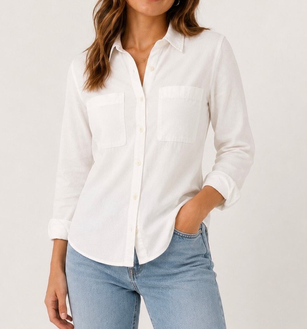 LOFT White Minimalist Utility Button-Down Shirt Extra Small